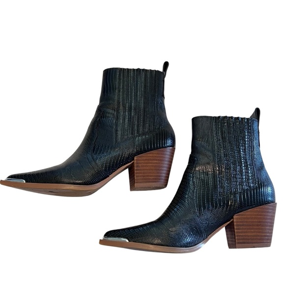 Arider Girl Black Croc Embossed Western Ankle Boots Size 9 - Picture 3 of 10